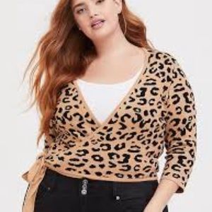 NWT TORRID LEOPARD CROP WRAP SWEATER